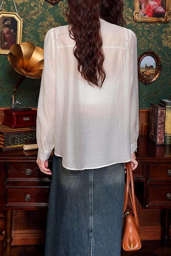 Women's Vintage Chinese Silk Satin Top Embroidery Elegant Jacquard Casual Blouse