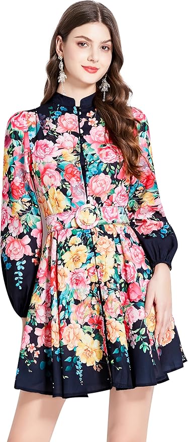 Floral Print Long-Sleeve A-Line Dress – Vintage Elegance with a Modern Twist