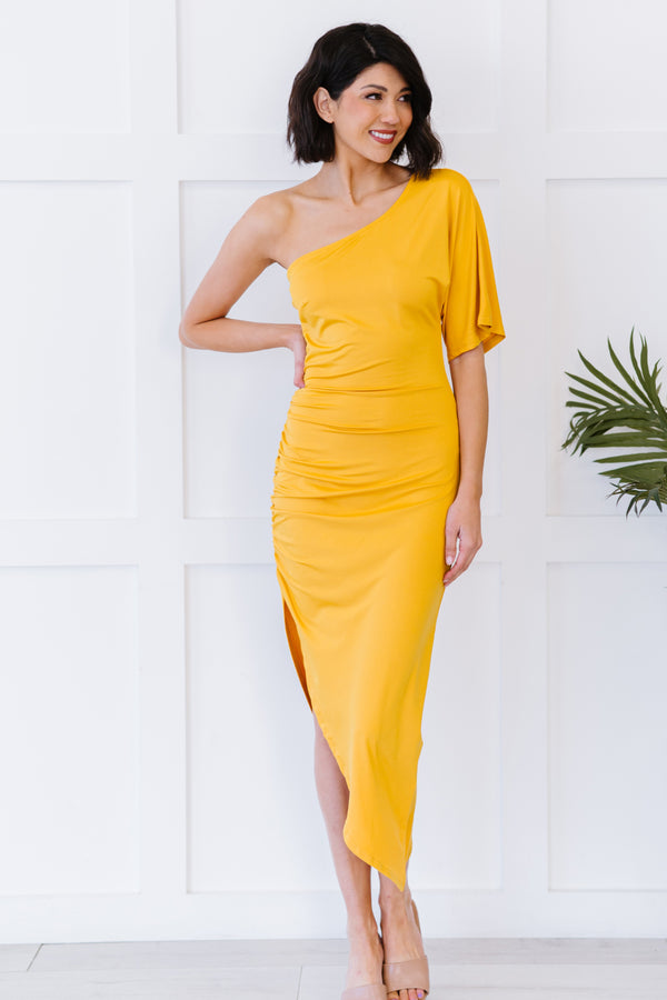 Dress Day High Society Ruched One-Shoulder Dress